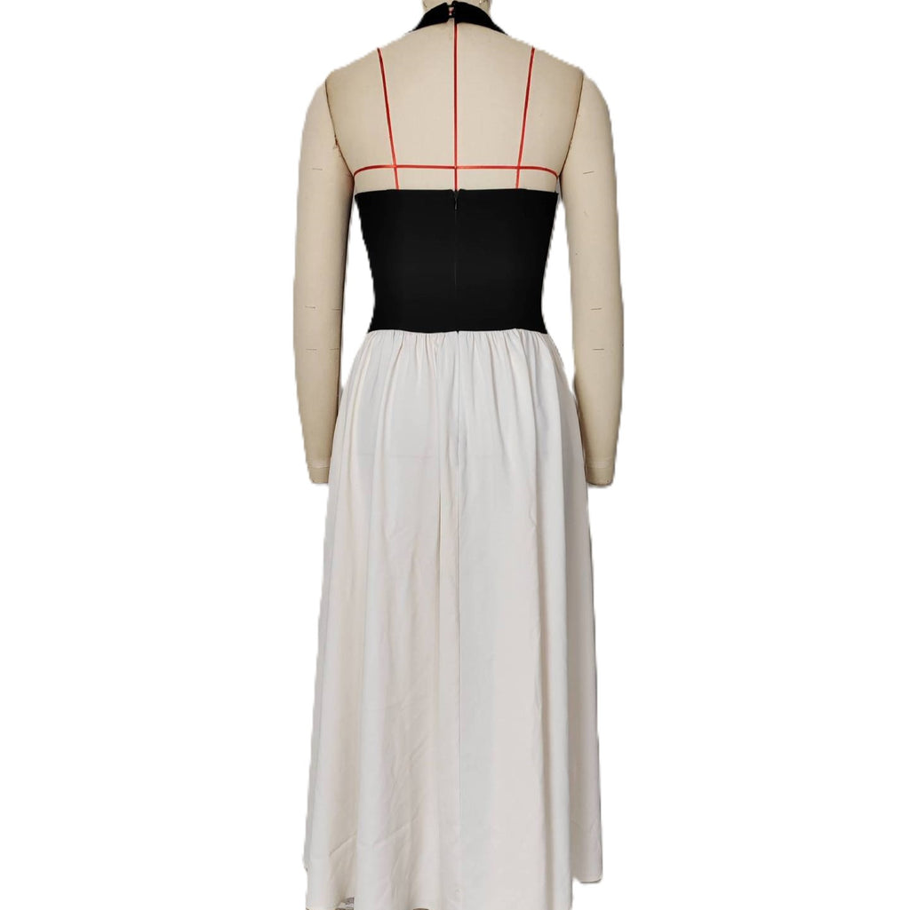 Two Tone Panel Halter Maxi Gown - Black - 2