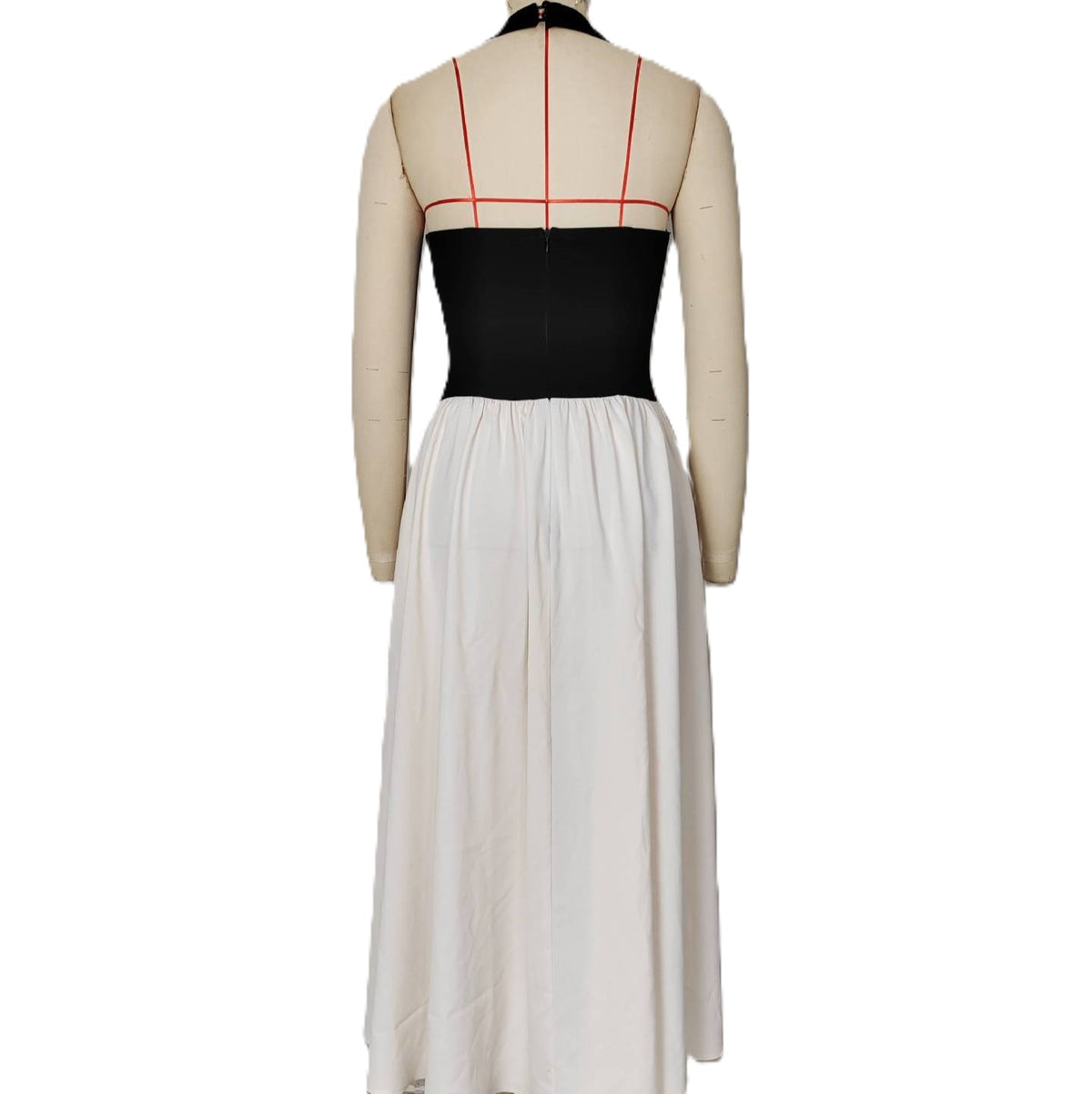 Two Tone Panel Halter Maxi Gown - Black - 2