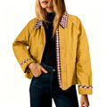 Gingham Contrast Collar Cropped Jacket - Yellow
