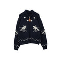 Skier Jacquard Shawl Collar Zip Cardigan - Navyblue