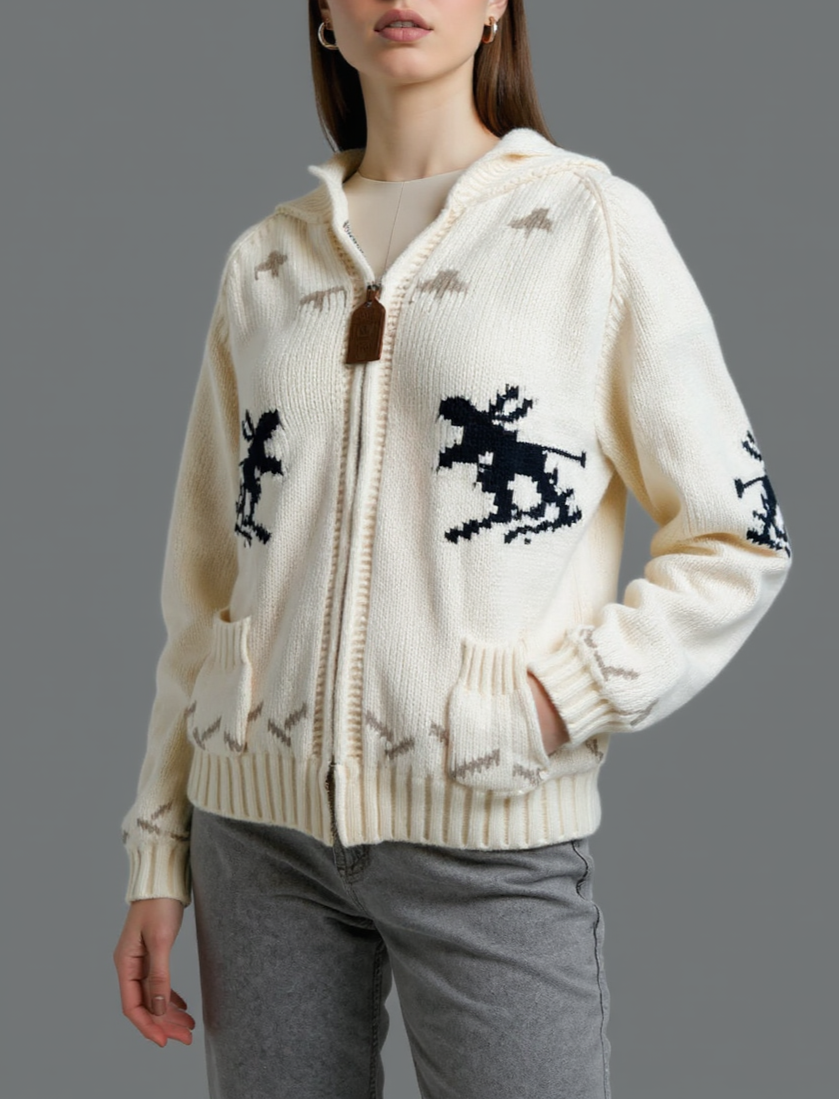 Skier Jacquard Shawl Collar Zip Cardigan - view 1