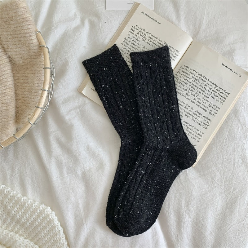 Speckled Twist Rib Thick Cozy Socks - Black
