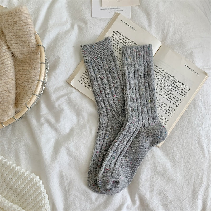 Speckled Twist Rib Thick Cozy Socks - Gray