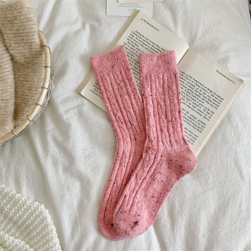 Speckled Twist Rib Thick Cozy Socks - Pink