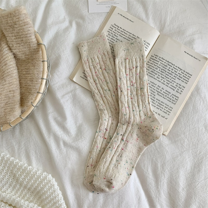 Speckled Twist Rib Thick Cozy Socks - White
