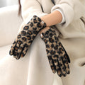 Leopard Print Gloves With Faux Fur Cuff - Coffee