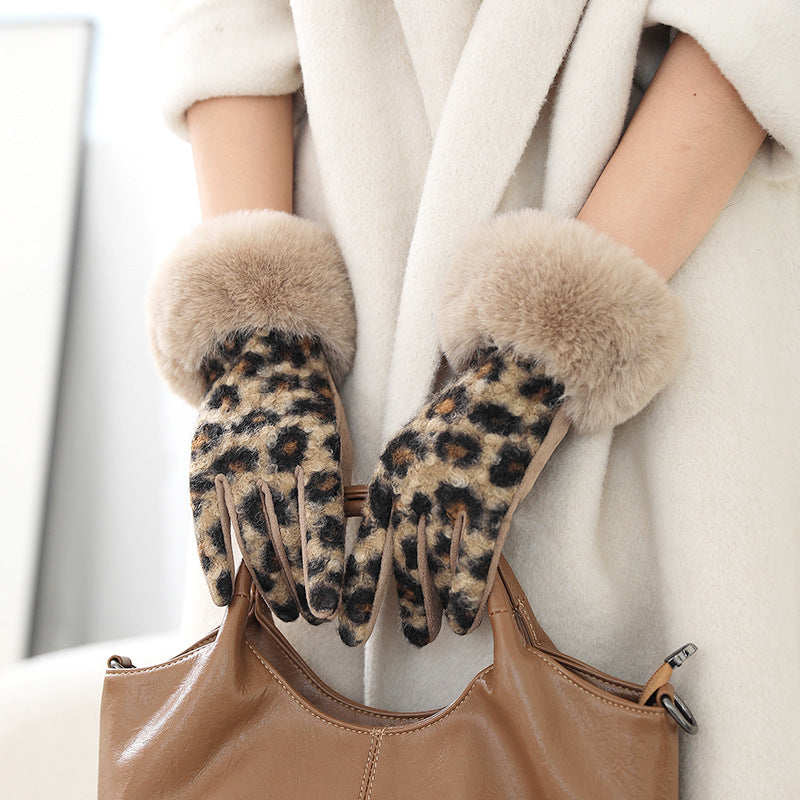 Leopard Print Gloves With Faux Fur Cuff - Fur_C