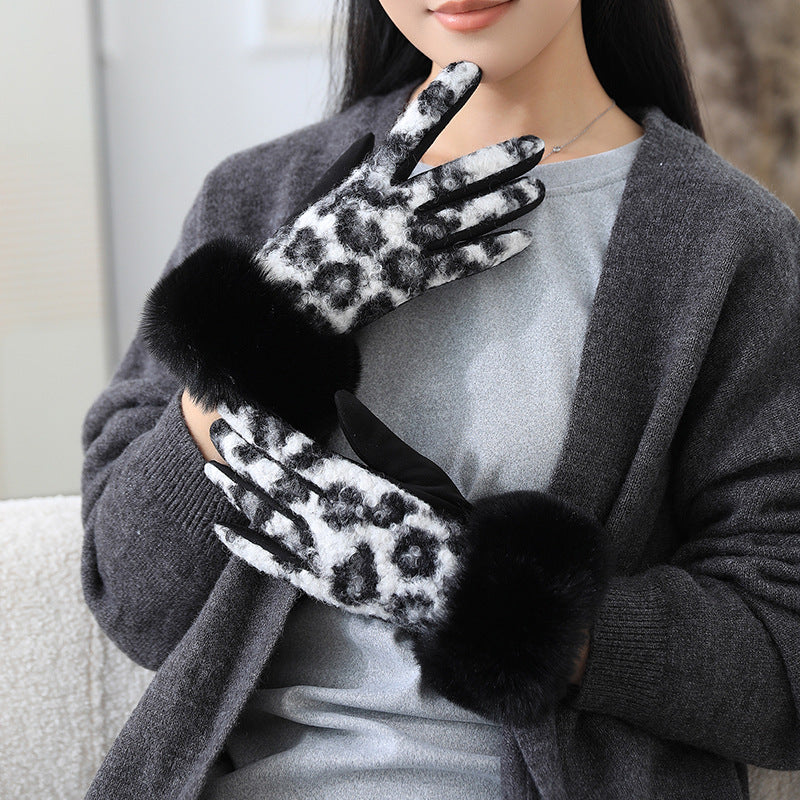 Leopard Print Gloves With Faux Fur Cuff - Fur_W
