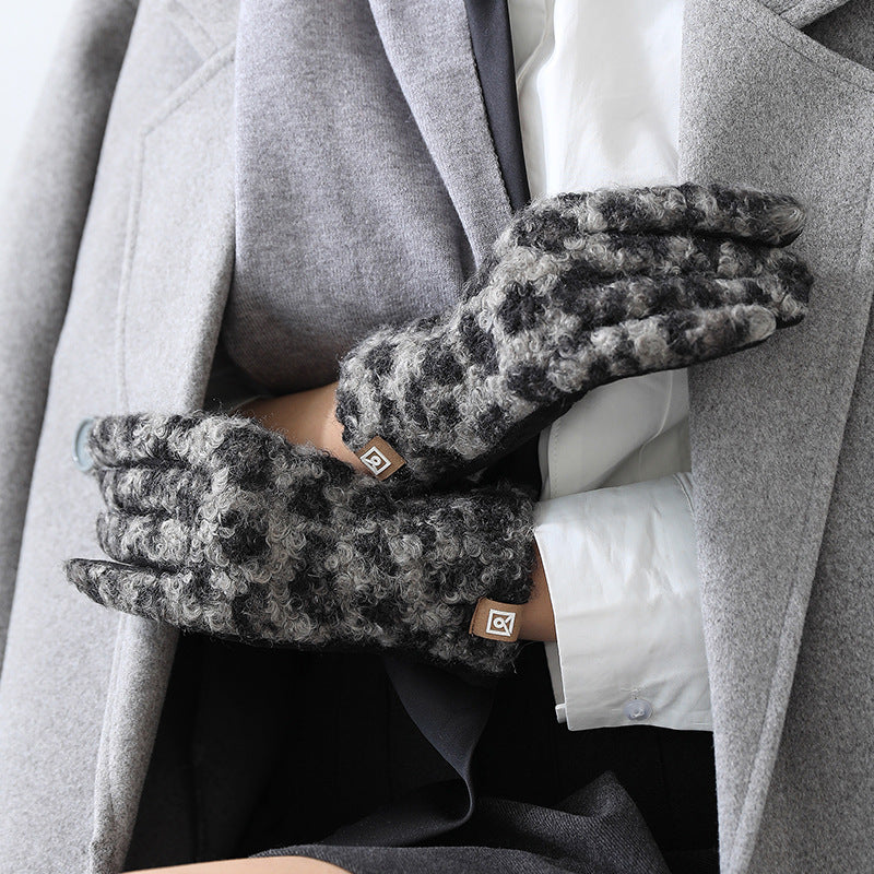 Leopard Print Gloves With Faux Fur Cuff - Gray