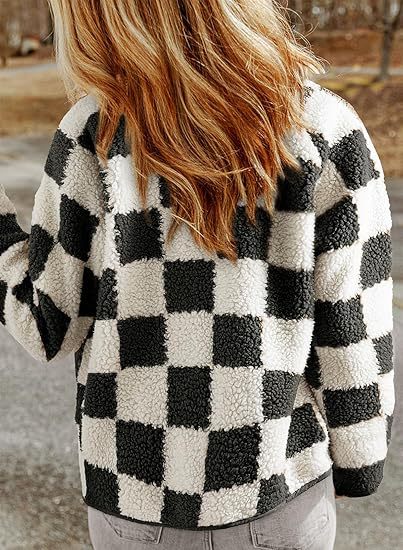 Checkerboard Sherpa Fleece Snap Button Jacket - view 2