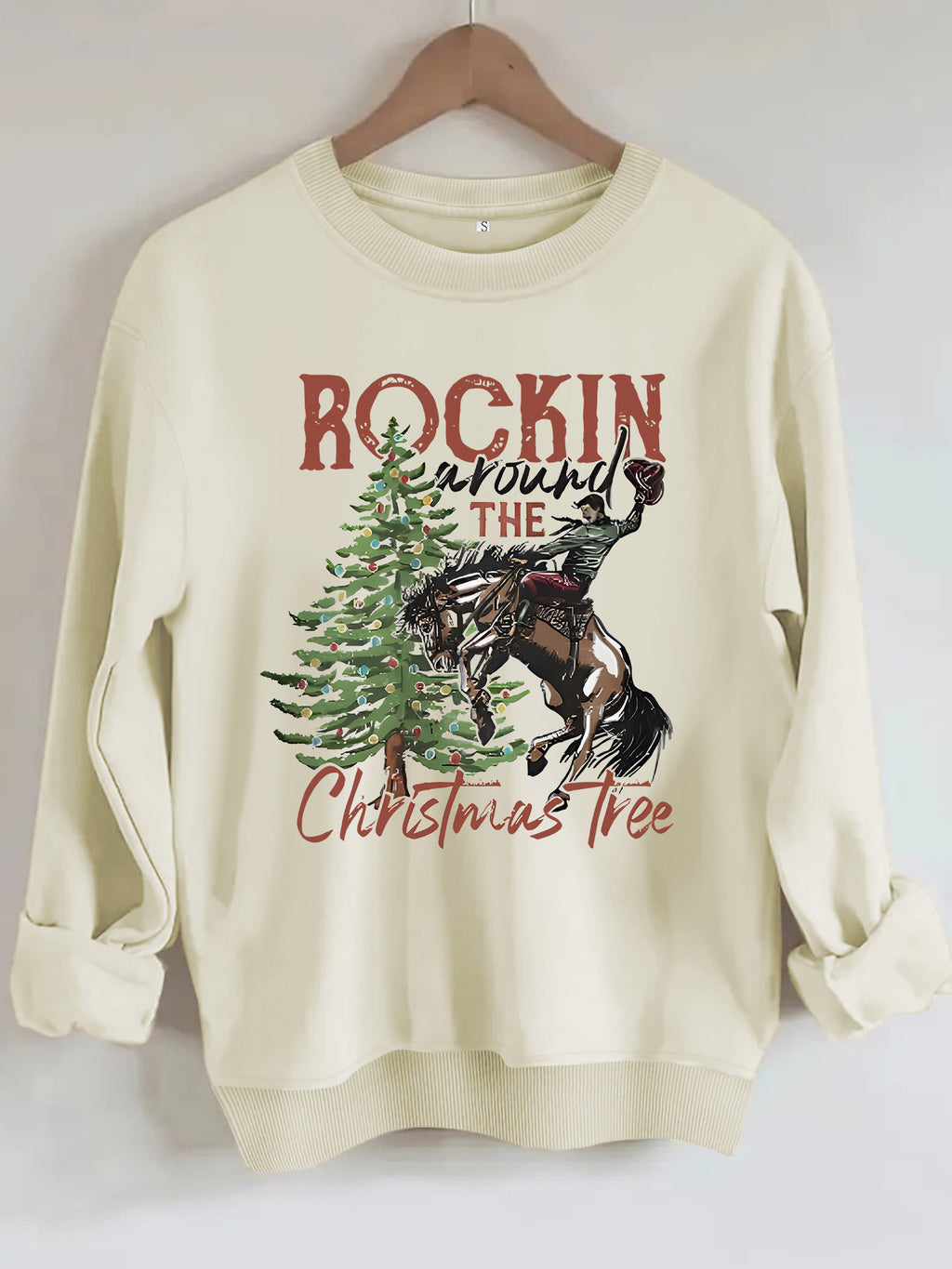 Western Rodeo Christmas Graphic Sweatshirt - Apricot