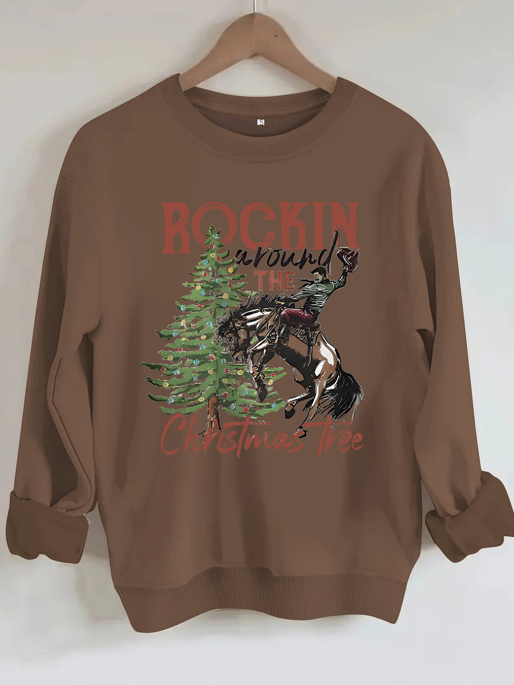 Western Rodeo Christmas Graphic Sweatshirt - Coffee
