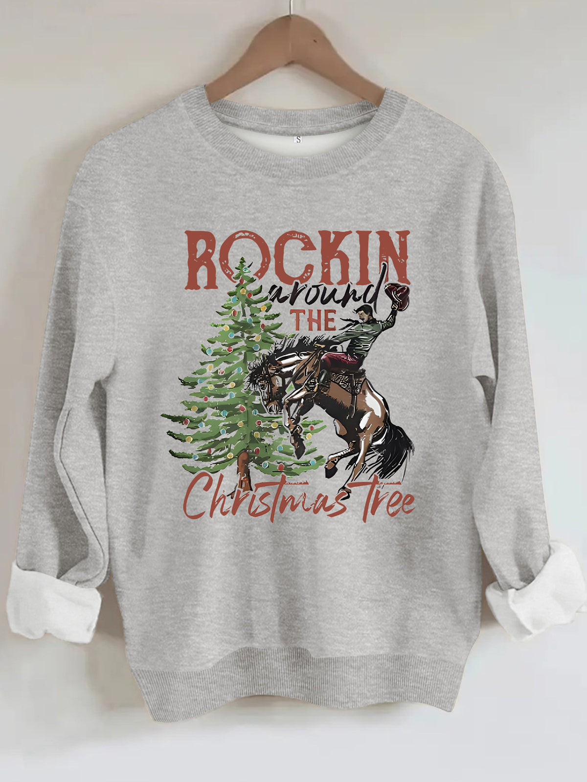 Western Rodeo Christmas Graphic Sweatshirt - Grey