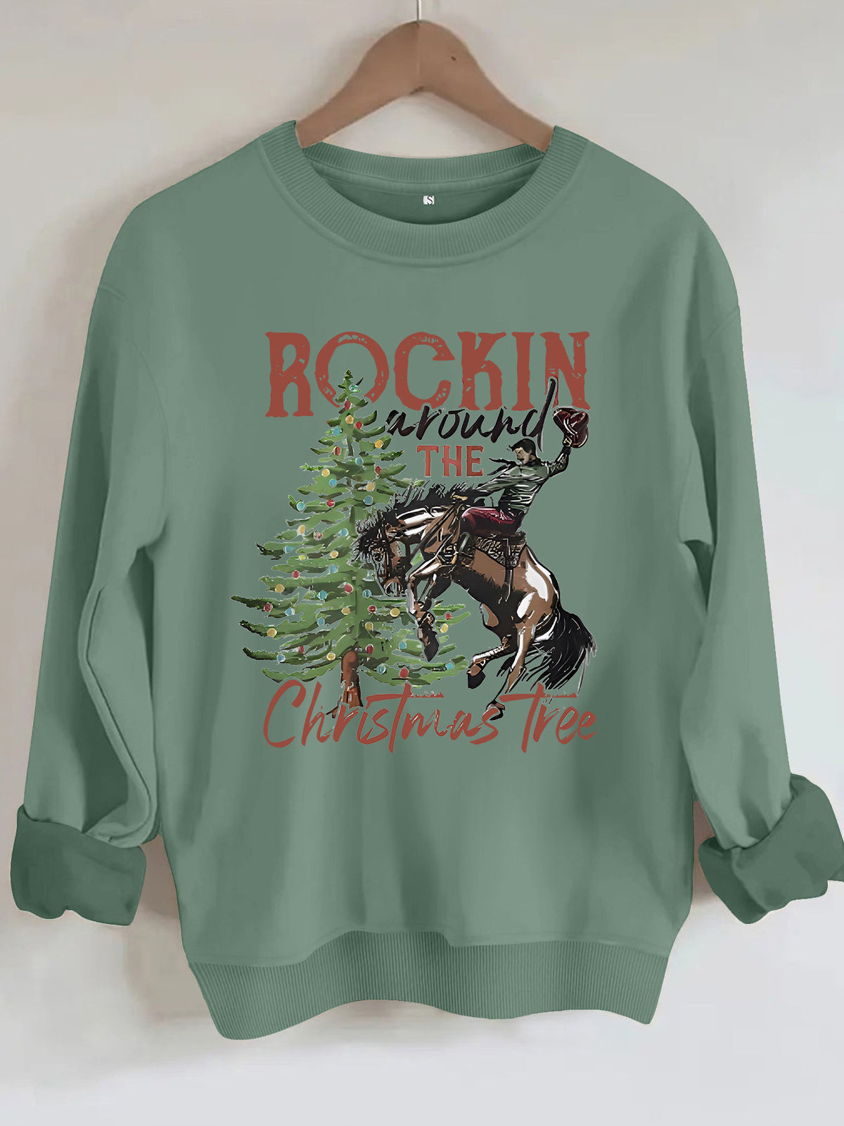 Western Rodeo Christmas Graphic Sweatshirt - Olive