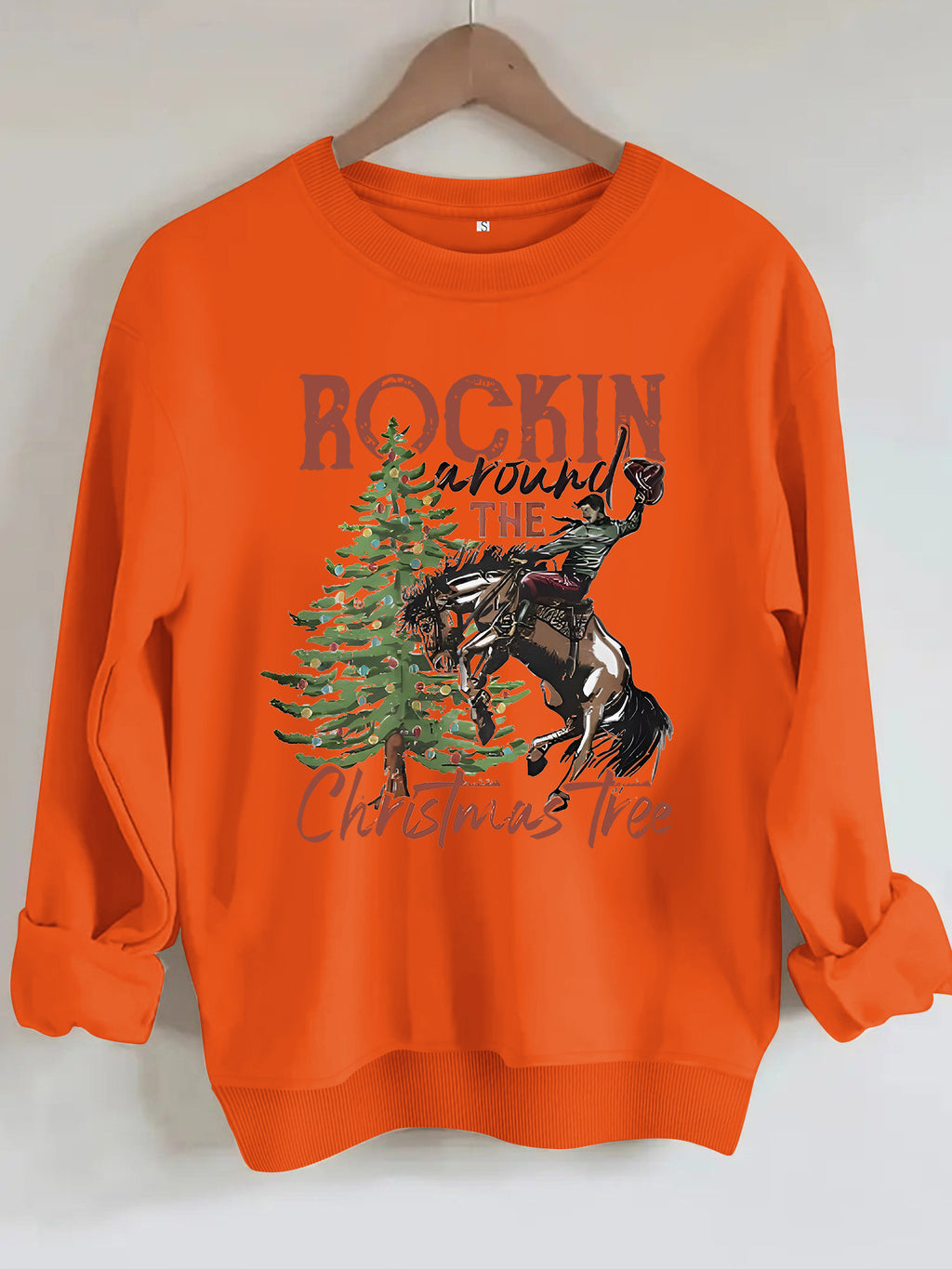 Western Rodeo Christmas Graphic Sweatshirt - Orange