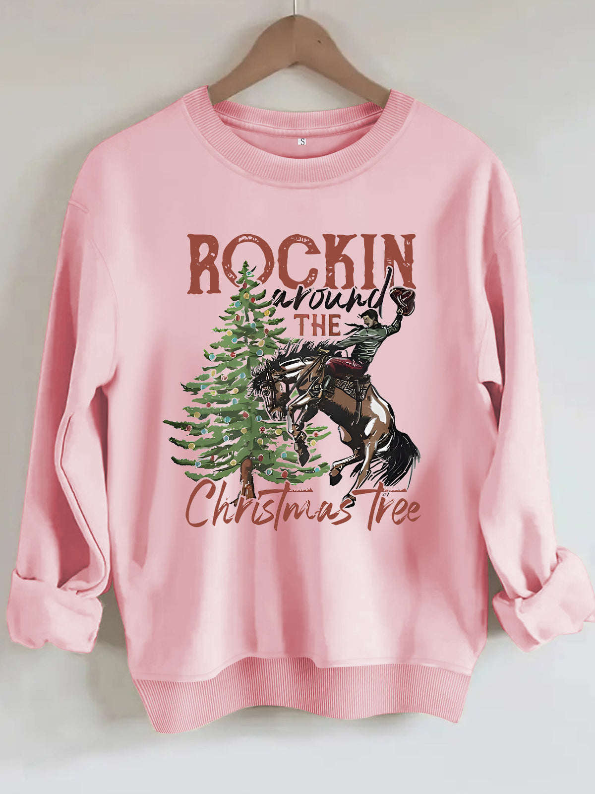 Western Rodeo Christmas Graphic Sweatshirt - Pink