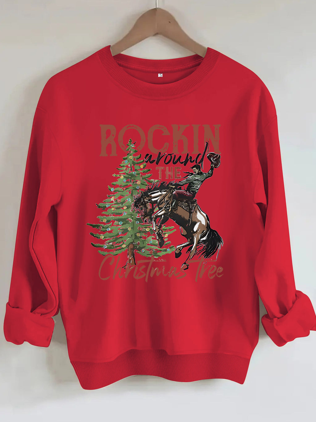 Western Rodeo Christmas Graphic Sweatshirt - Red