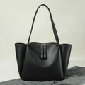 Minimalist Zip Top Faux Leather Tote Bag - Black