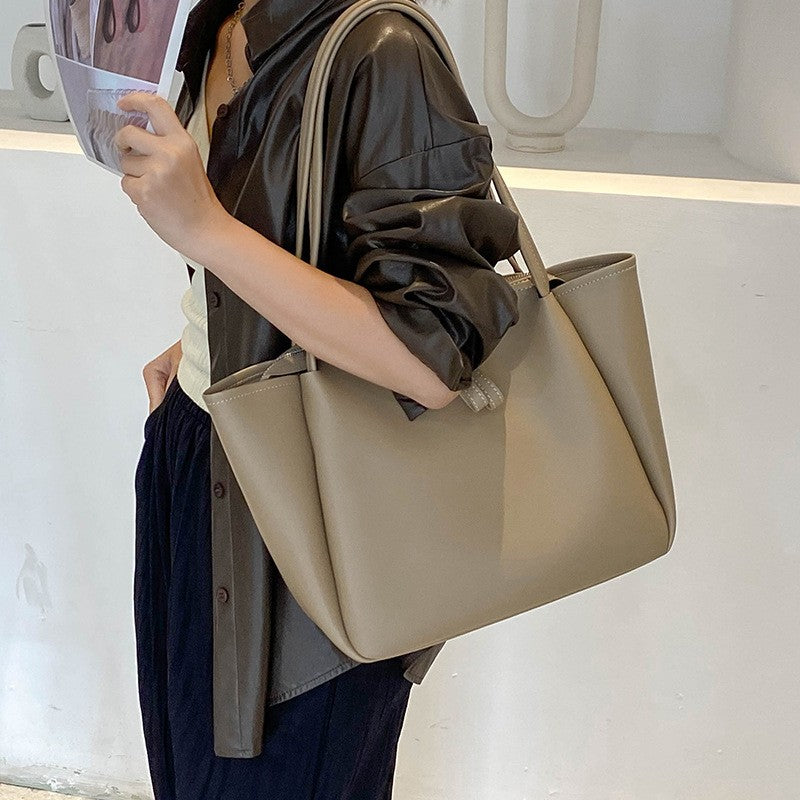 Minimalist Zip Top Faux Leather Tote Bag