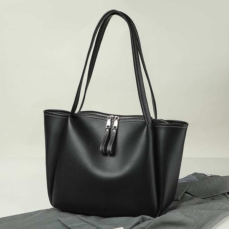 Minimalist Zip Top Faux Leather Tote Bag