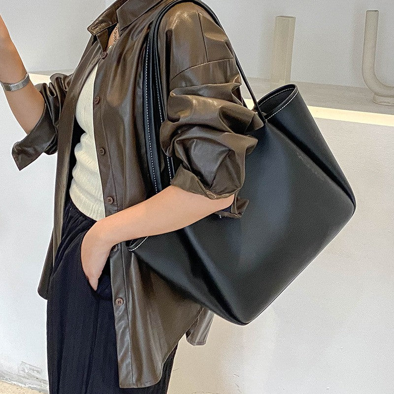 Minimalist Zip Top Faux Leather Tote Bag