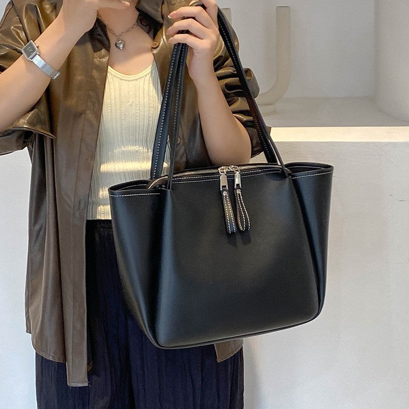 Minimalist Zip Top Faux Leather Tote Bag