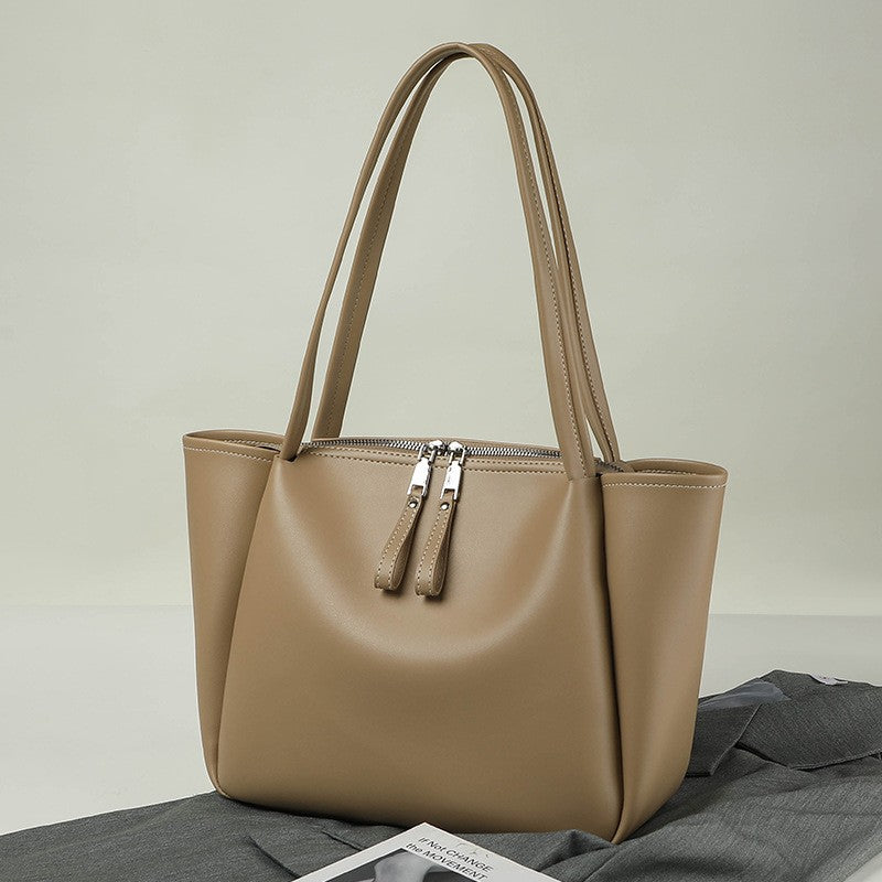 Minimalist Zip Top Faux Leather Tote Bag