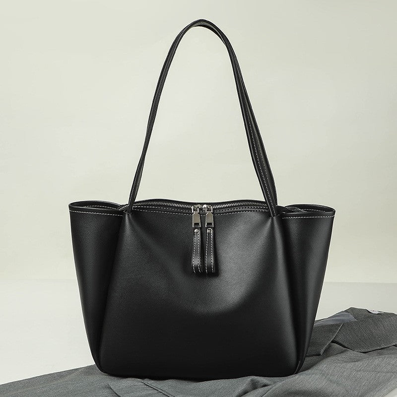 Minimalist Zip Top Faux Leather Tote Bag