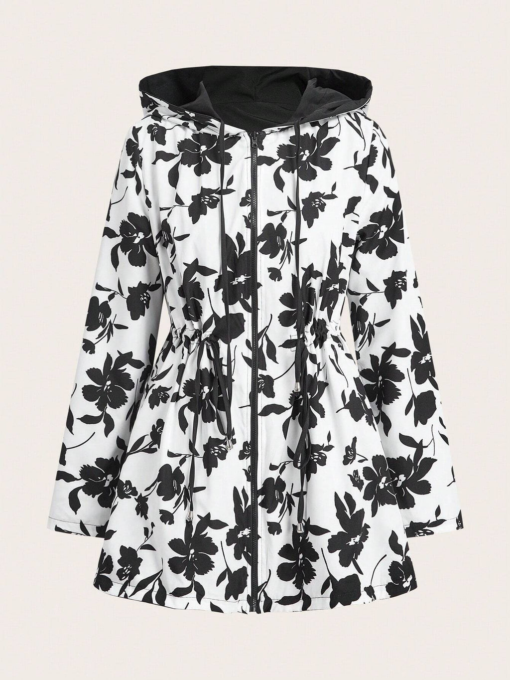 Reversible Hooded Drawstring Longline Jacket - White - 2