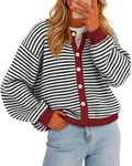 Contrast Trim Striped Knit Cardigan - Black