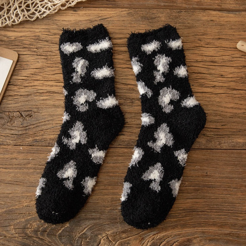 Fuzzy Animal Spot Crew Socks - Black
