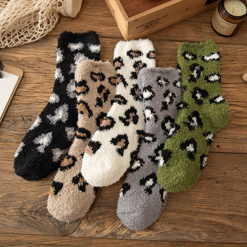 Fuzzy Animal Spot Crew Socks - Coffee