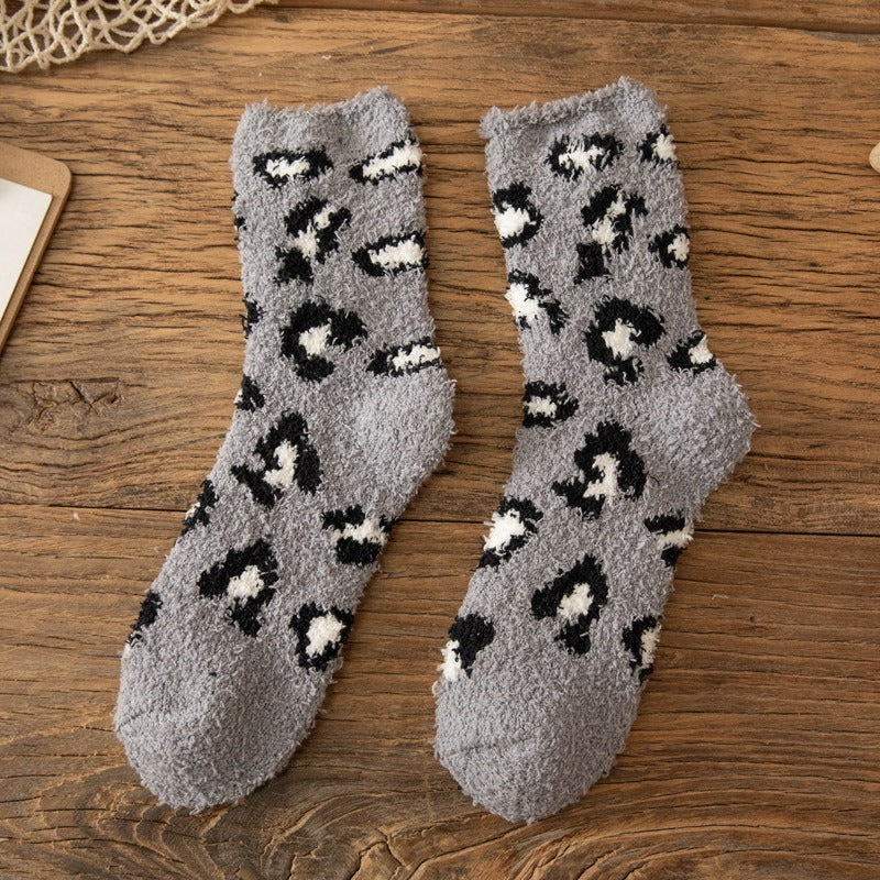 Fuzzy Animal Spot Crew Socks - Grey
