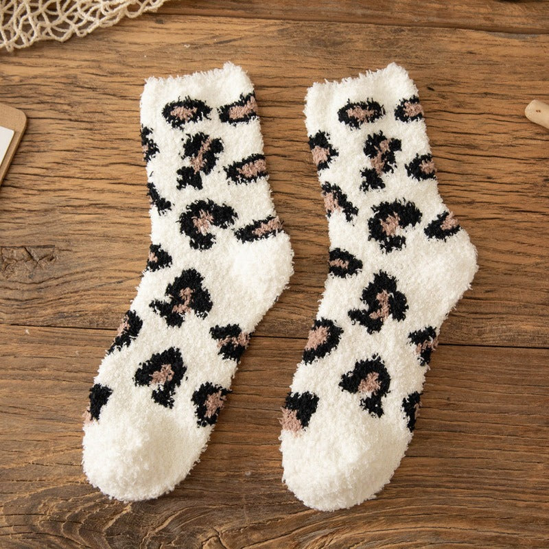 Fuzzy Animal Spot Crew Socks - White
