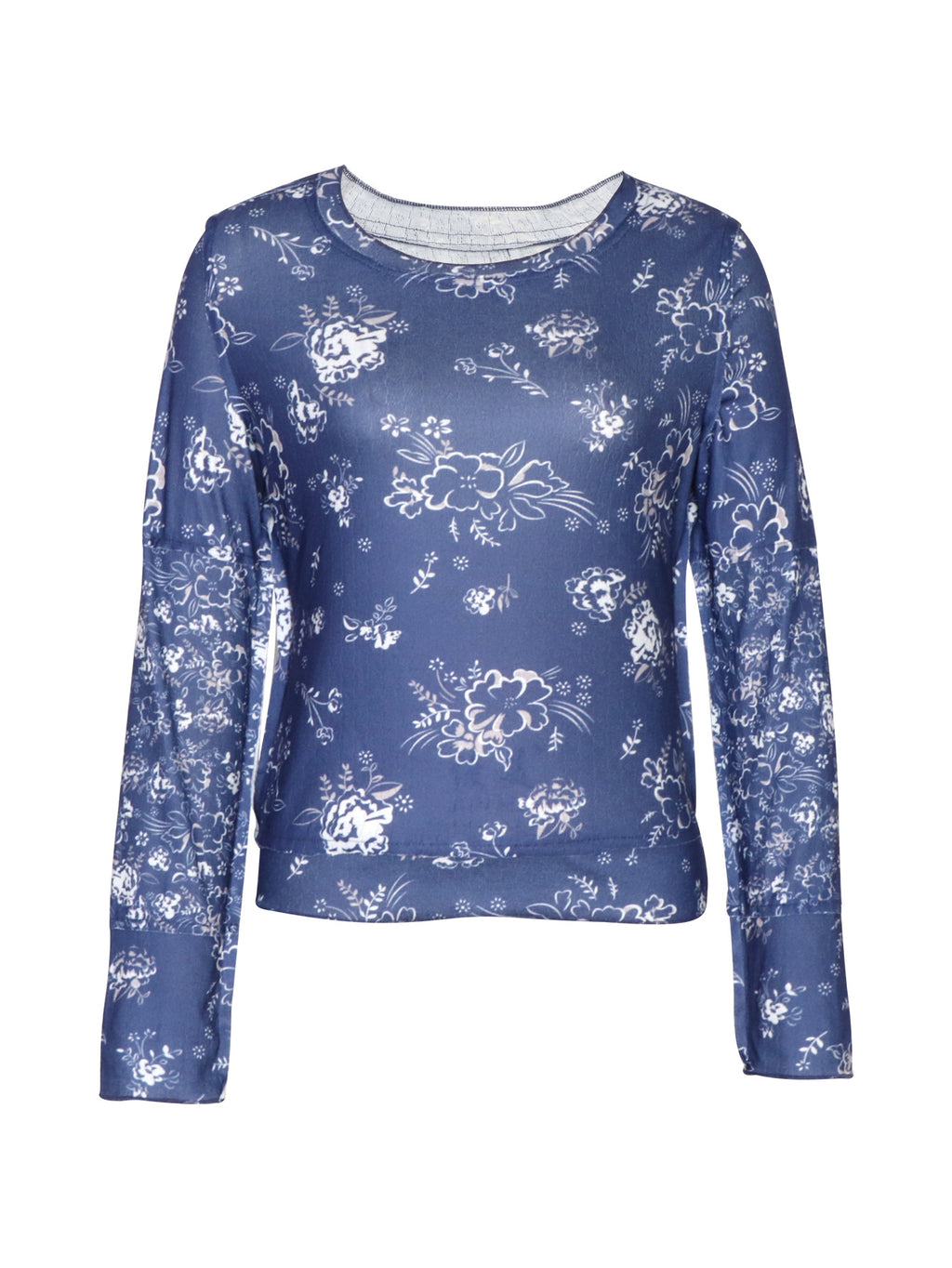 Ditsy Bloom Print Long Sleeve T-Shirt - Blue