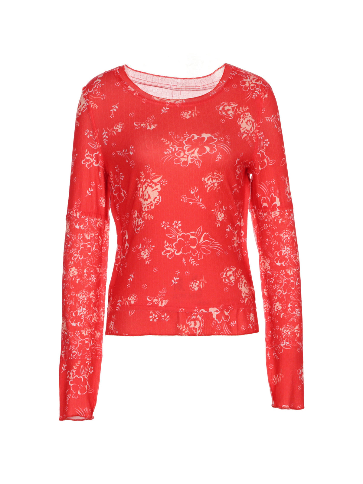 Ditsy Bloom Print Long Sleeve T-Shirt - Red