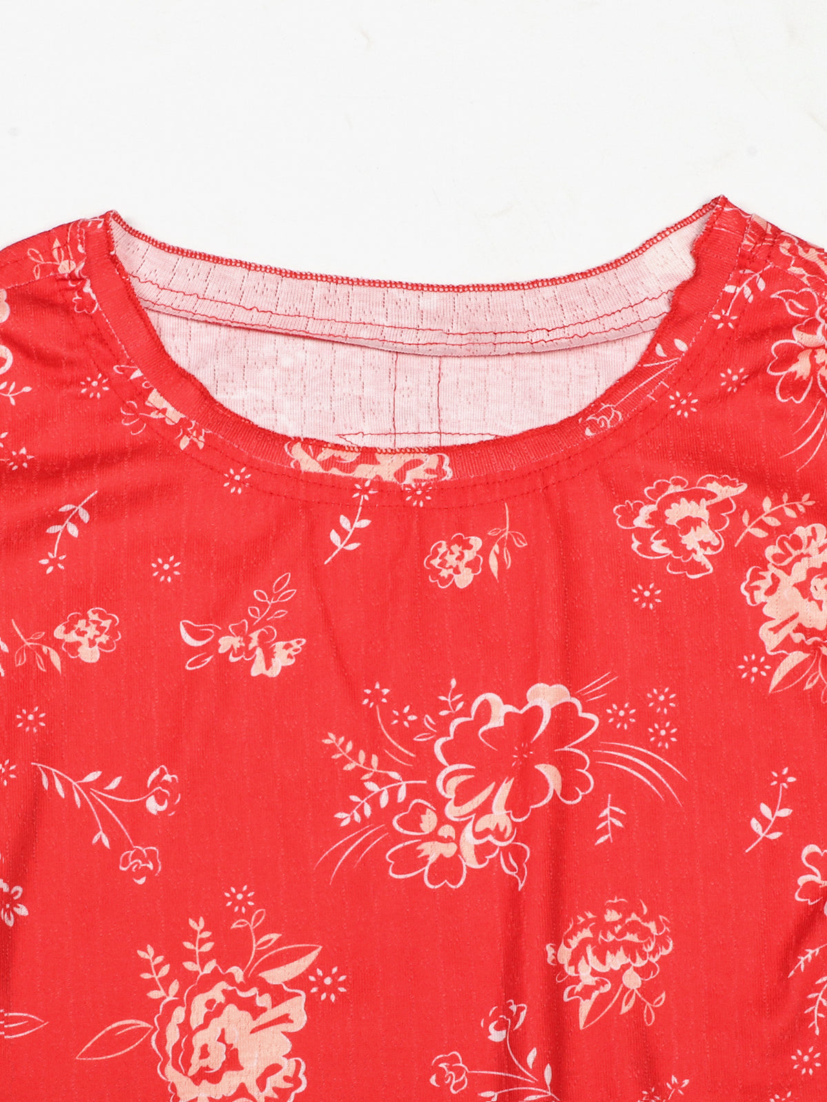 Ditsy Bloom Print Long Sleeve T-Shirt - Red - 2