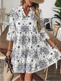 Split Neck Tiered Floral Mini Dress - White