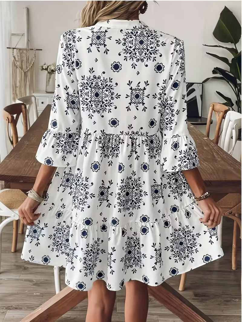 Split Neck Tiered Floral Mini Dress - view 2