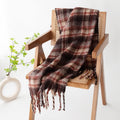 Nubby Weave Tartan Wrap With Fringe - Brown