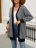 Chevron Stripe Longline Open Cardigan - Black