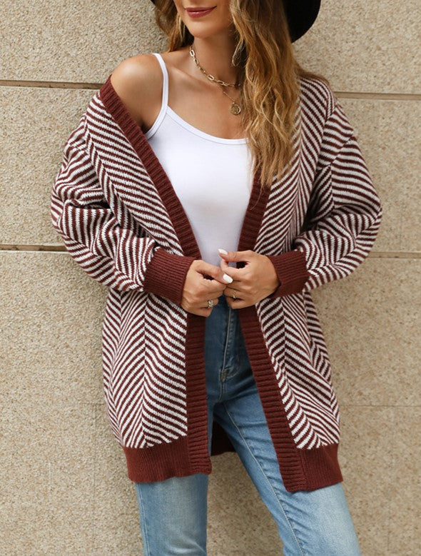 Chevron Stripe Longline Open Cardigan - view 1
