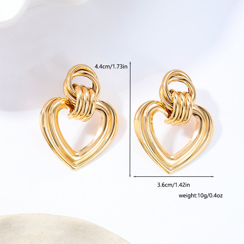 Chunky Open Heart Drop Earrings - Gold - 3