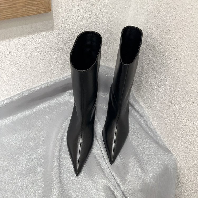 Black Pointed Toe Kitten Heel Ankle Boots