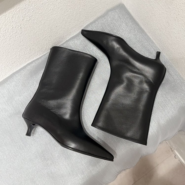 Black Pointed Toe Kitten Heel Ankle Boots
