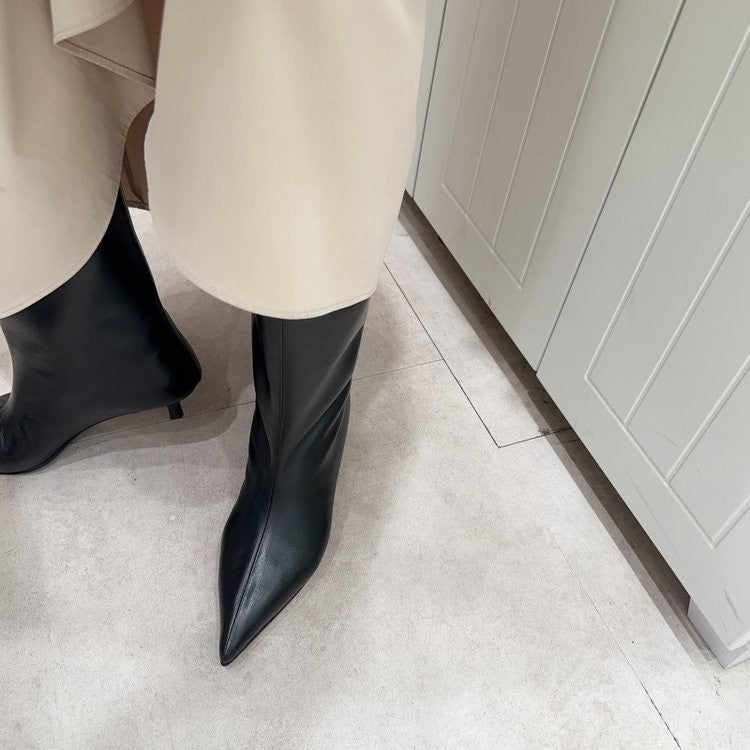 Black Pointed Toe Kitten Heel Ankle Boots