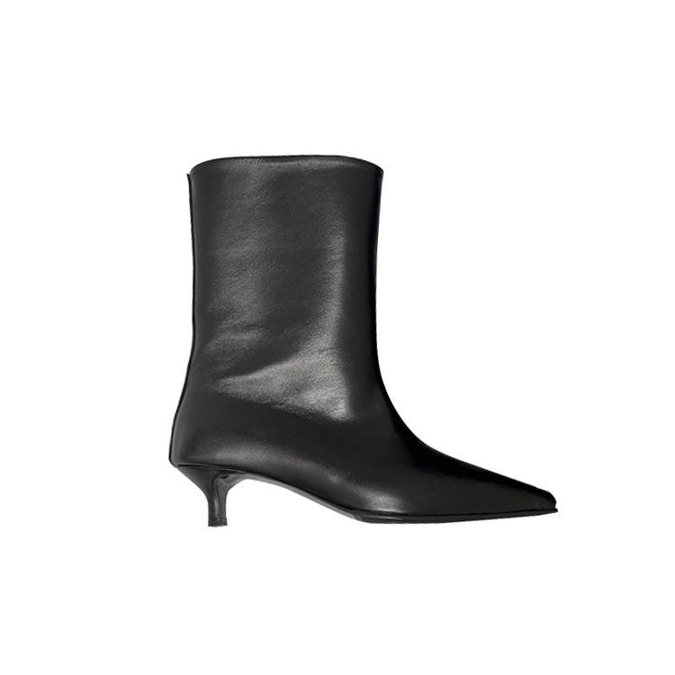 Black Pointed Toe Kitten Heel Ankle Boots