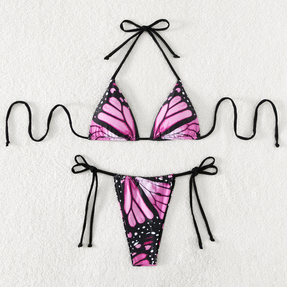 Butterfly Wing Print String Bikini Set - Purple - 4