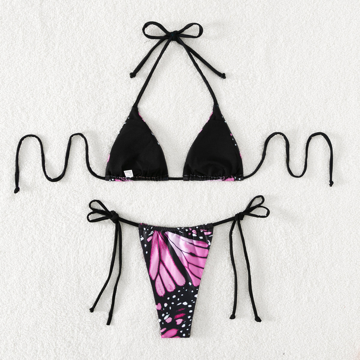 Butterfly Wing Print String Bikini Set - Purple - 5