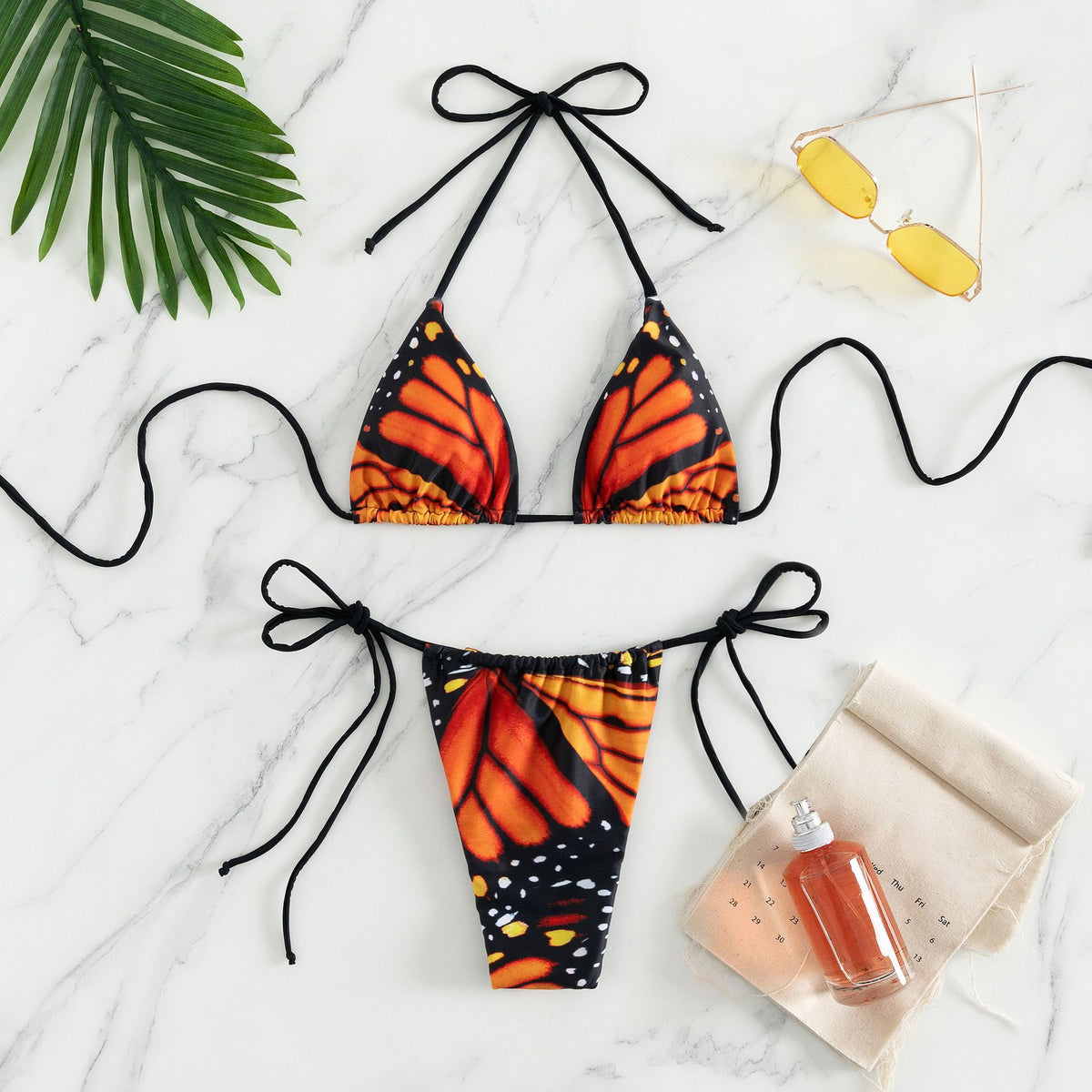 Butterfly Wing Print String Bikini Set - Red - 11